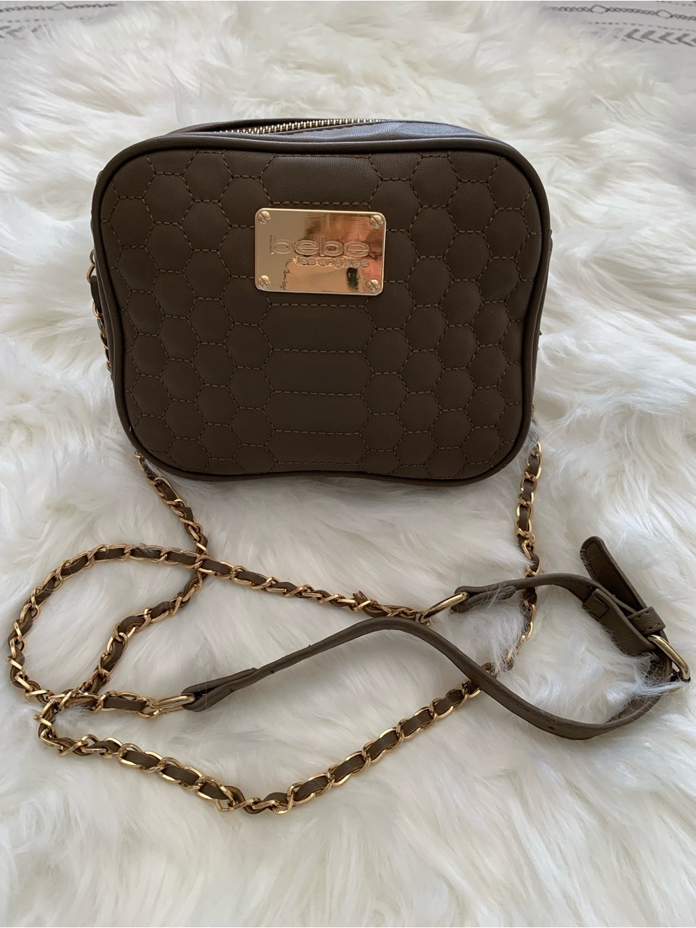 bebe Quilted Crossbody Bag in Brown with Goldplate